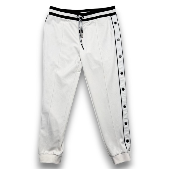 Karl Lagerfeld Paris Pants - Karl Lagerfeld Paris Sweatpants Unisex L White Snap Button Side Stripe Joggers
